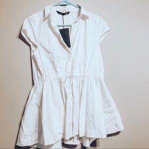 NWT Zara White Peplum drawstring Button Up Blouse
